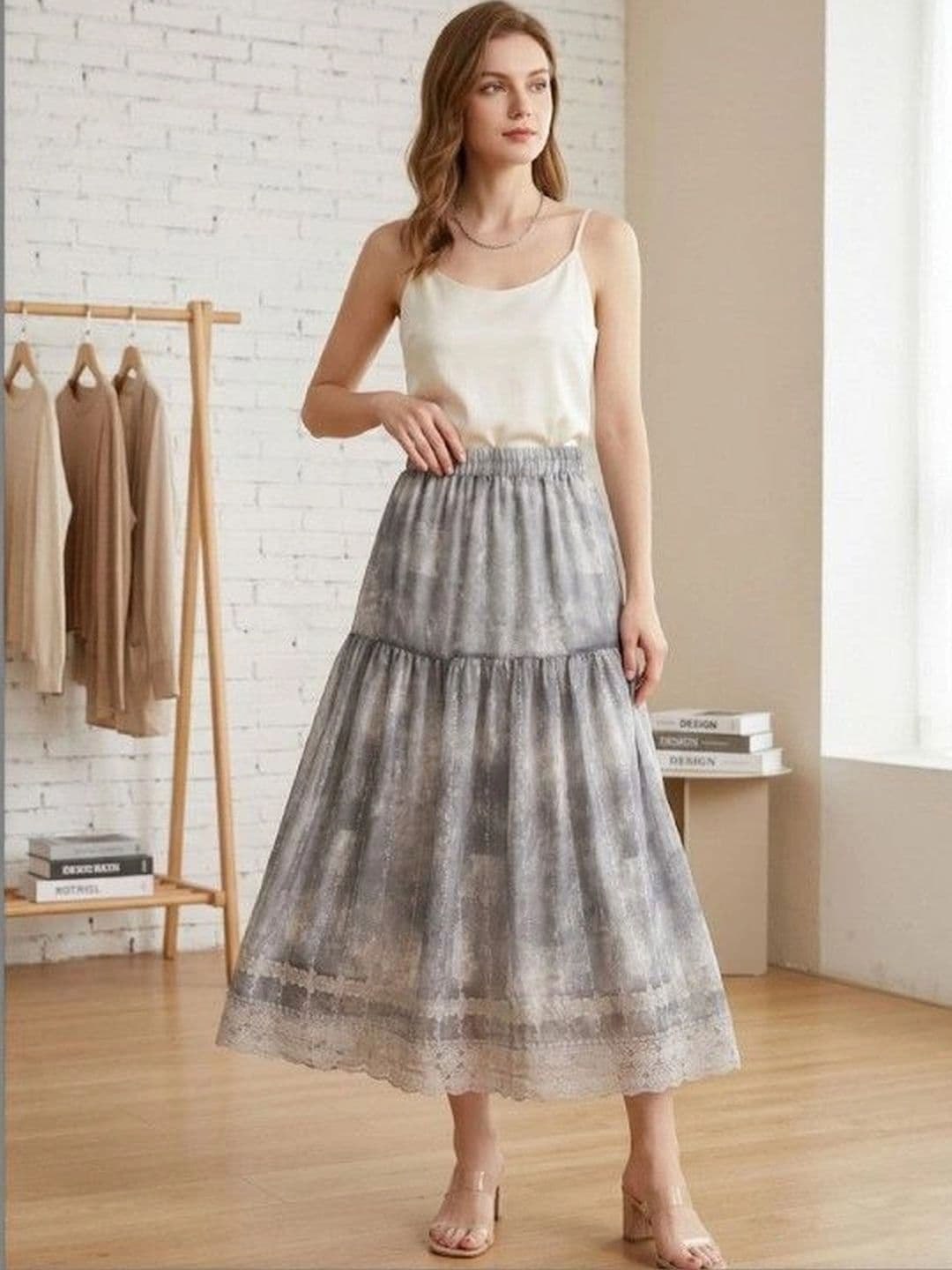 Uptakers Women Cotton Cotton Cambric Abstract Maxi Tiered Skirt - view 1