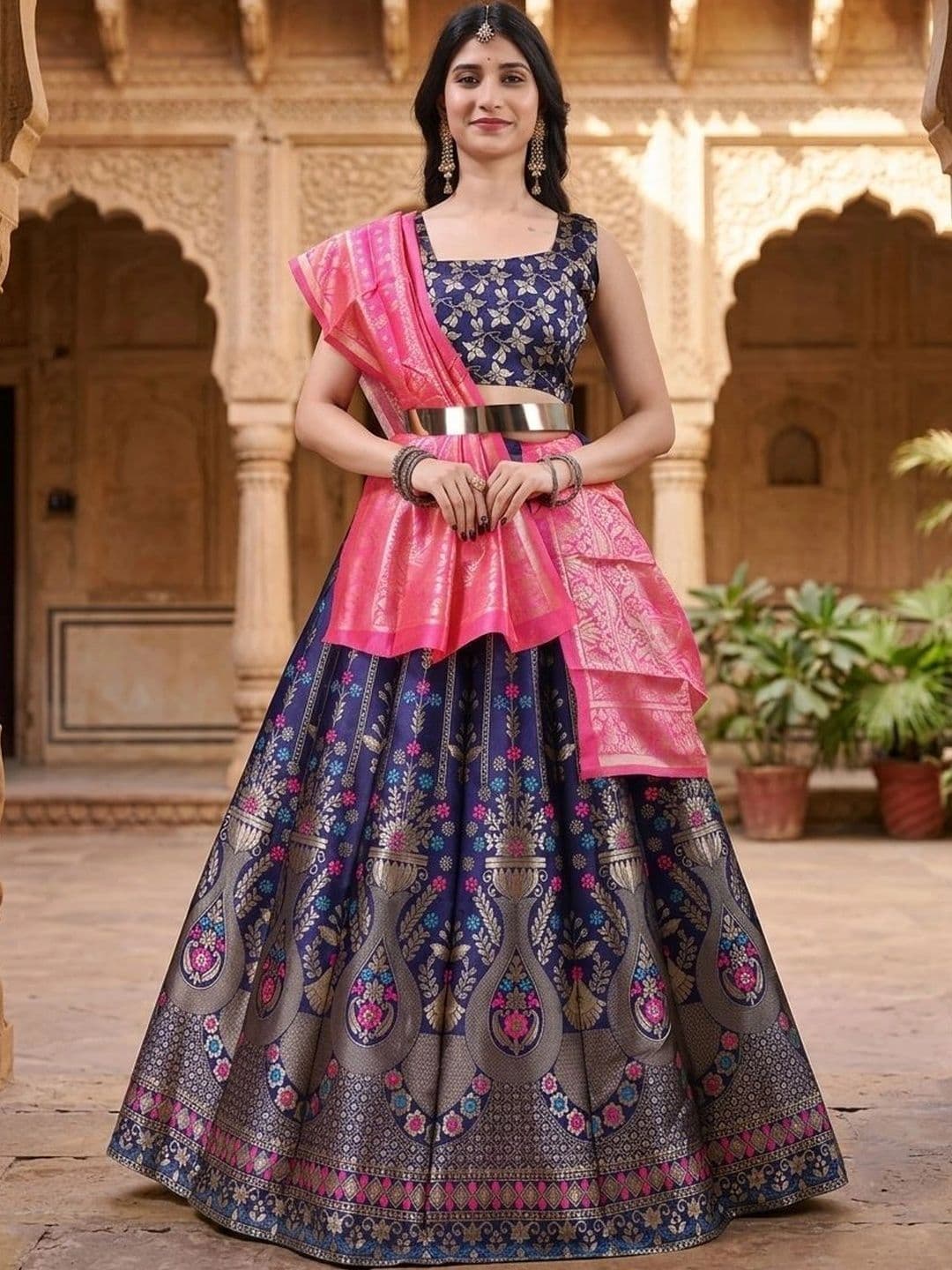 SWAMI STUDIO Semi-Stitched Lehenga & Blouse With Dupatta - view 1
