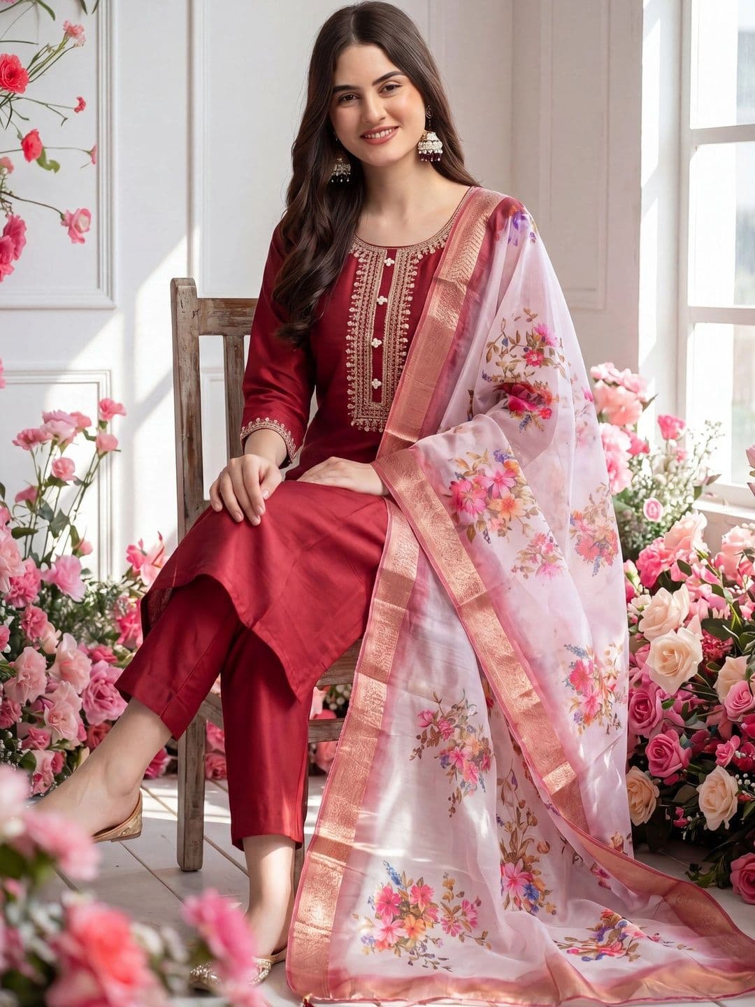 SPANGEL FASHION Women Floral Embroidered Regular Sequinned Kurti with Salwar & With Dupatta - view 1