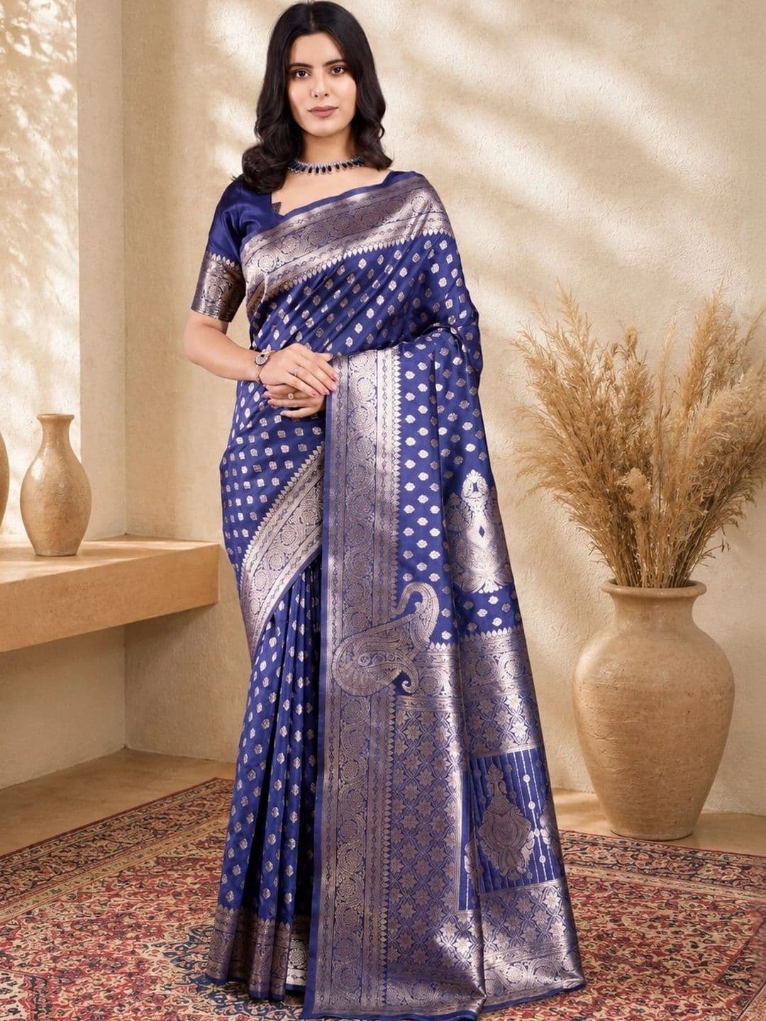 Durga Textile Woven Design Zari Silk Blend Banarasi Saree - view 1