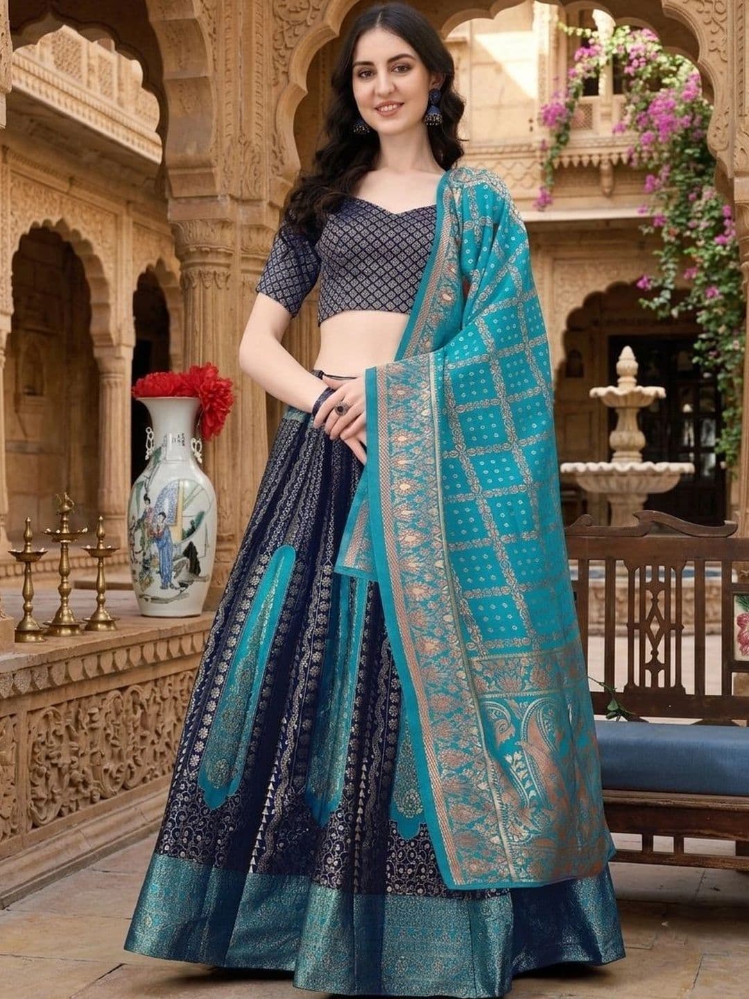 SWAMI STUDIO Semi-Stitched Lehenga & Blouse With Dupatta - view 1