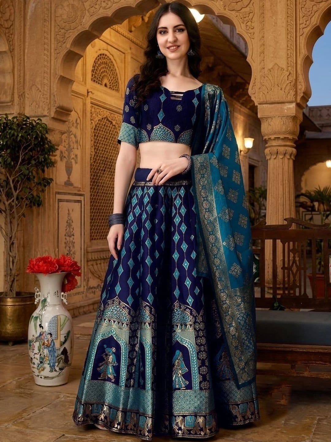SWAMI STUDIO Semi-Stitched Lehenga & Blouse With Dupatta - view 1