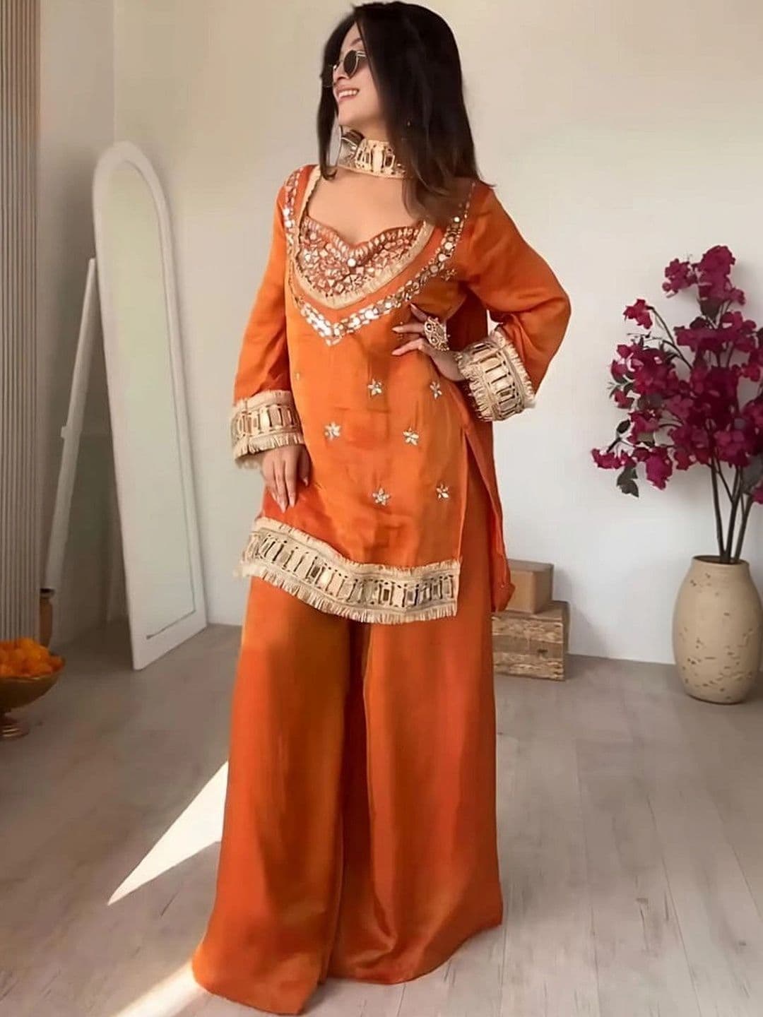 all about you Women Ethnic Motifs Embroidered Regular Mirror Work Kurta with Palazzos & With Dupatta - view 1
