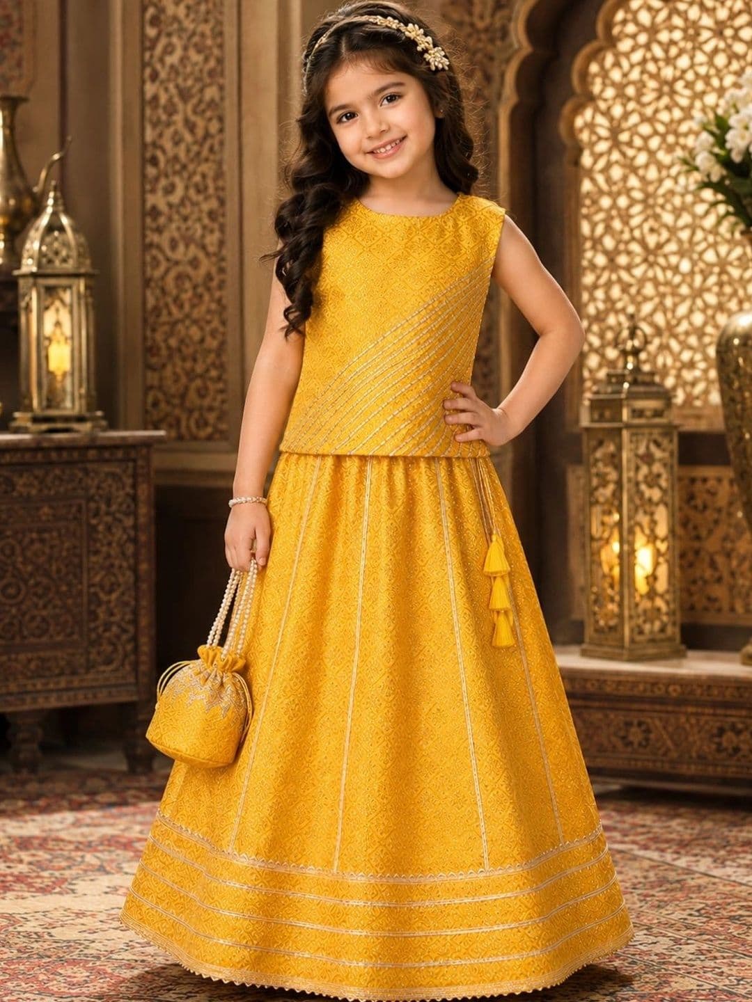 Superminis Girls Woven Design Gotti Patti Ready to Wear Lehenga & Blouse - view 1
