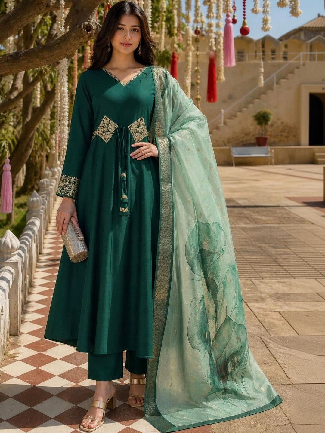 SZN Women Ethnic Motifs Embroidered Regular Thread Work Kurta with Trousers & With Dupatta - view 1