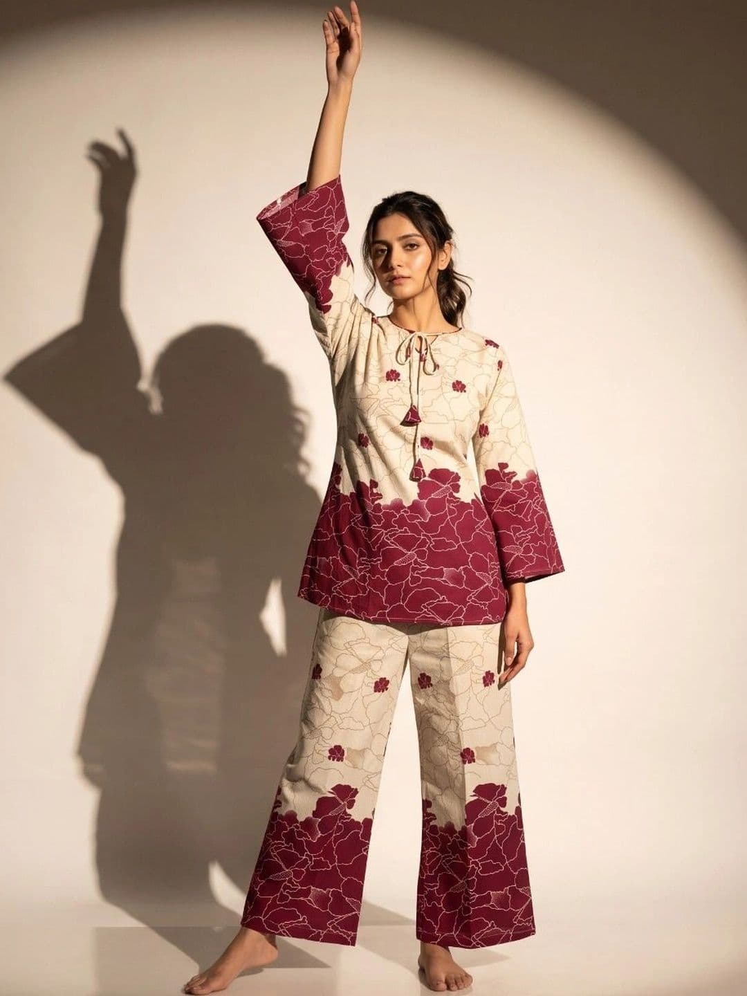 ZIVRAA Romantic Florals Printed Top with Trousers - view 1