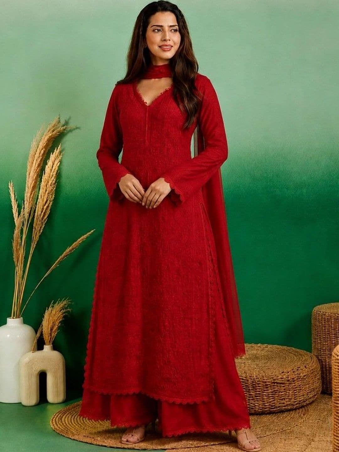 Moda Rapido Women Ethnic Motifs Embroidered Regular Chikankari Kurta with Palazzos & With Dupatta - view 1