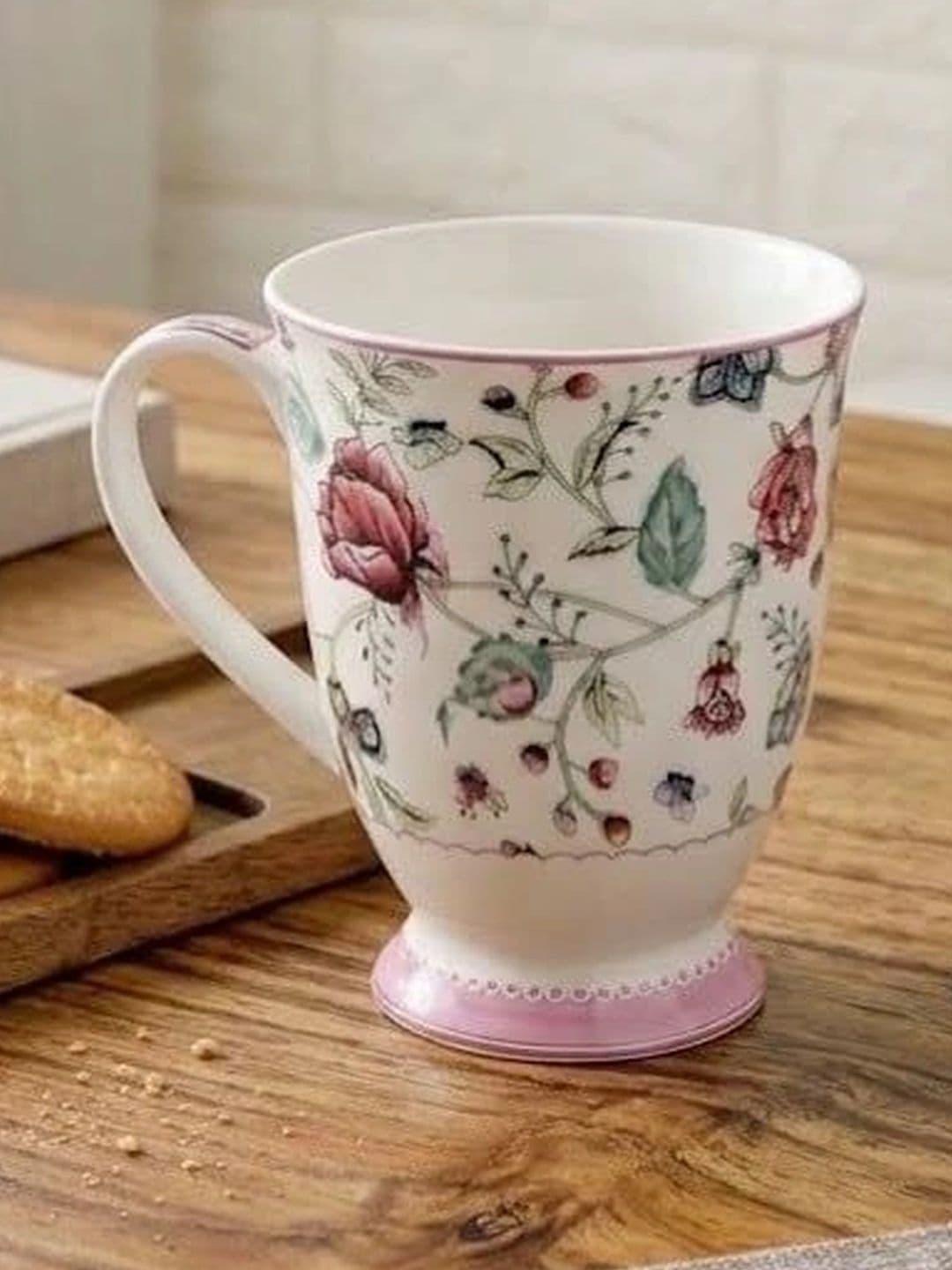 Femora Set of 2 Vintage Floral Ceramic Coffee Mugs Pink Rose Botanical 300 ml - view 1