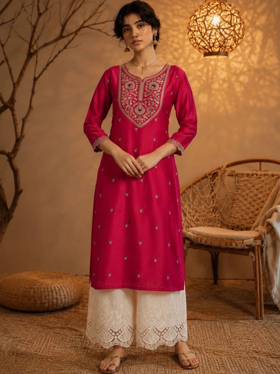 rarethread Women Ethnic Motifs Embroidered Thread Work Kurta - view 1