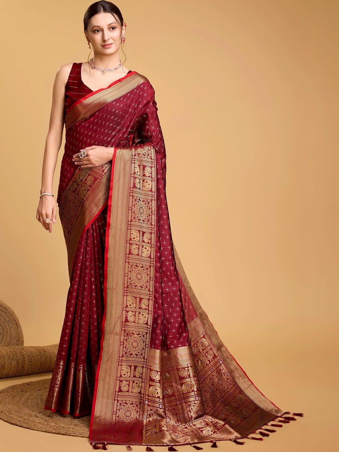RV CREATION Woven Design Zari Silk Blend Designer Banarasi Saree - view 1