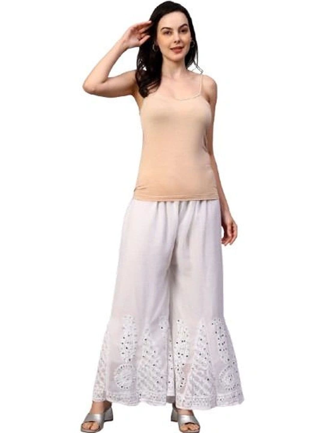 MRS RIGHT Women Floral Embellished Flared Handloom Georgette Blend Ethnic Palazzos - view 1