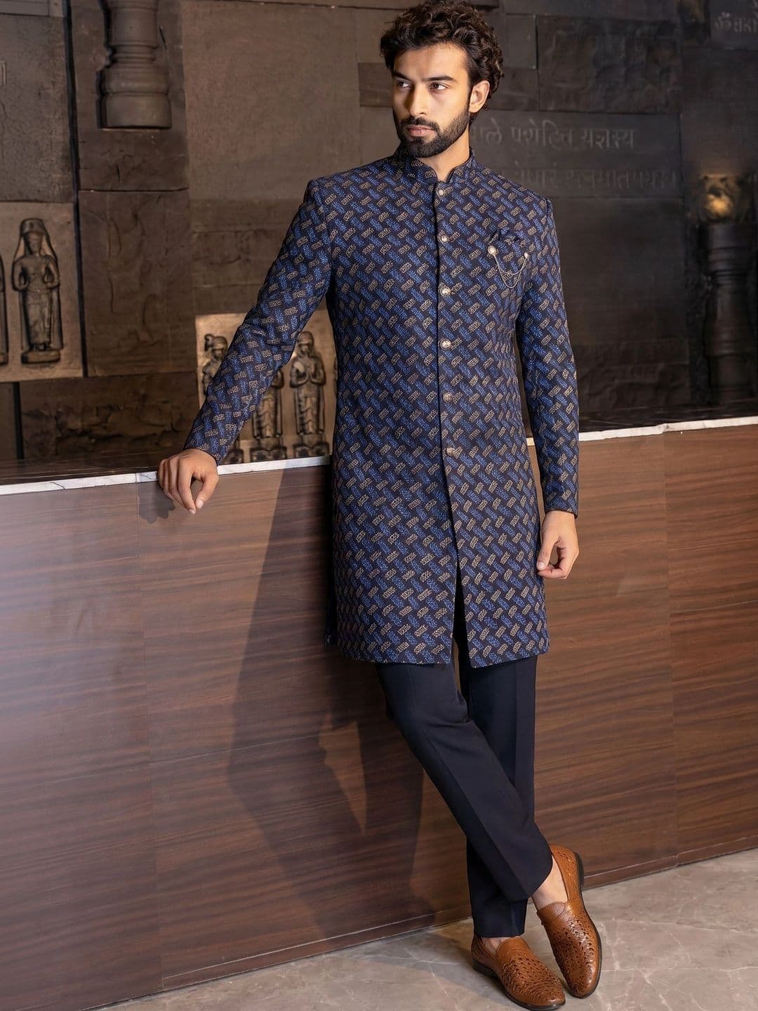 KISAH Printed Indo-Western Sherwani Set - view 1
