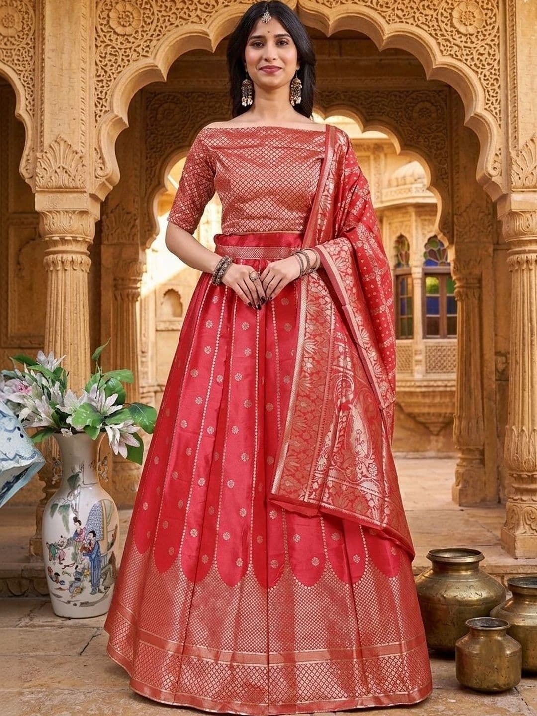 SWAMI STUDIO Semi-Stitched Lehenga & Blouse With Dupatta - view 1