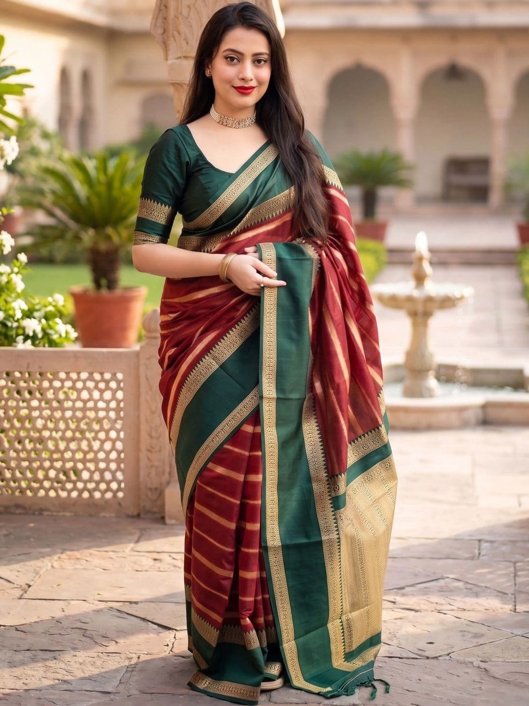 RUTVA FASHION Striped Zari Art Silk Banarasi Saree - view 1