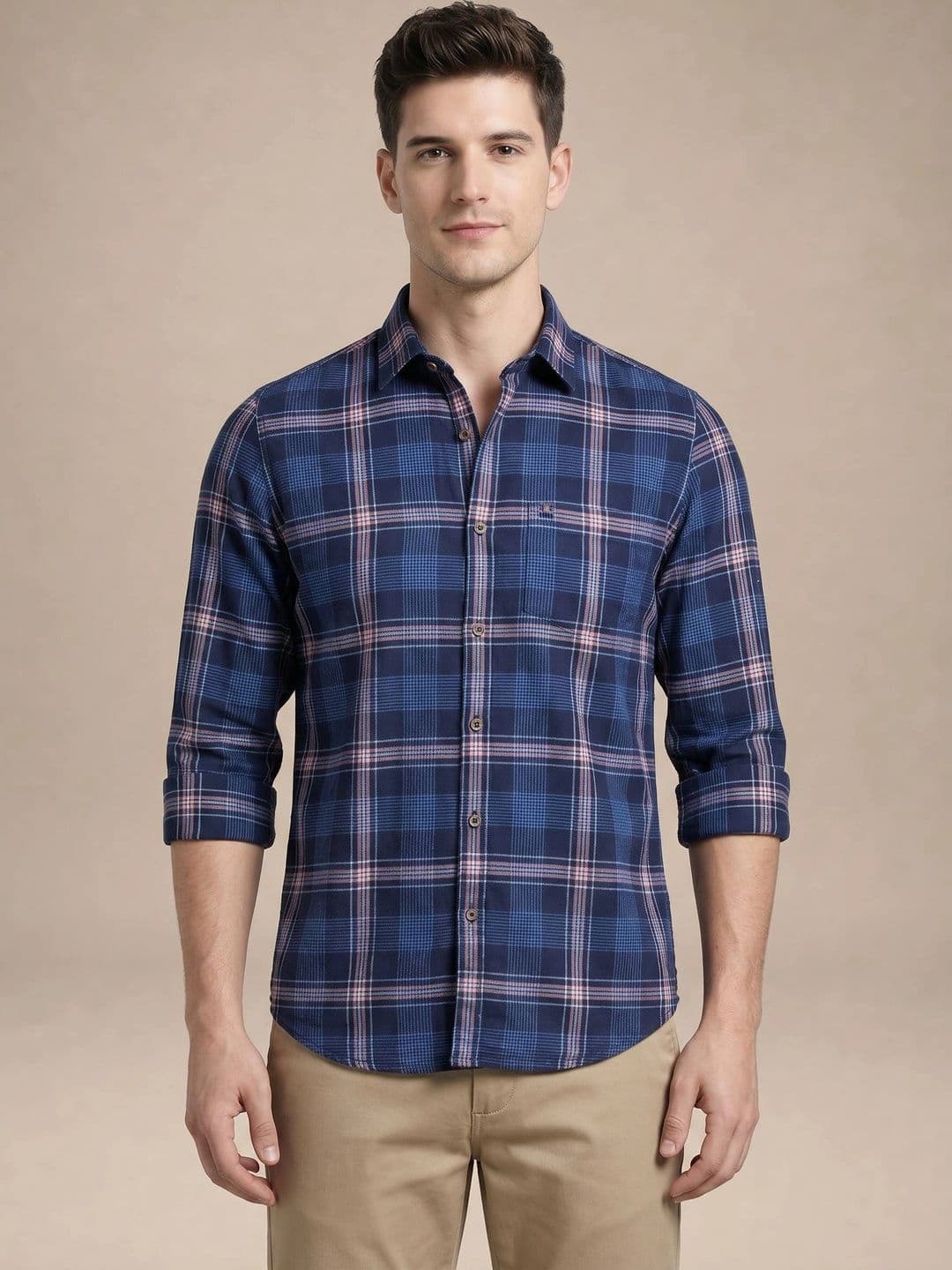 Turtle Men Relaxed Slim Fit Tartan Checks Checked Casual Shirt - view 1