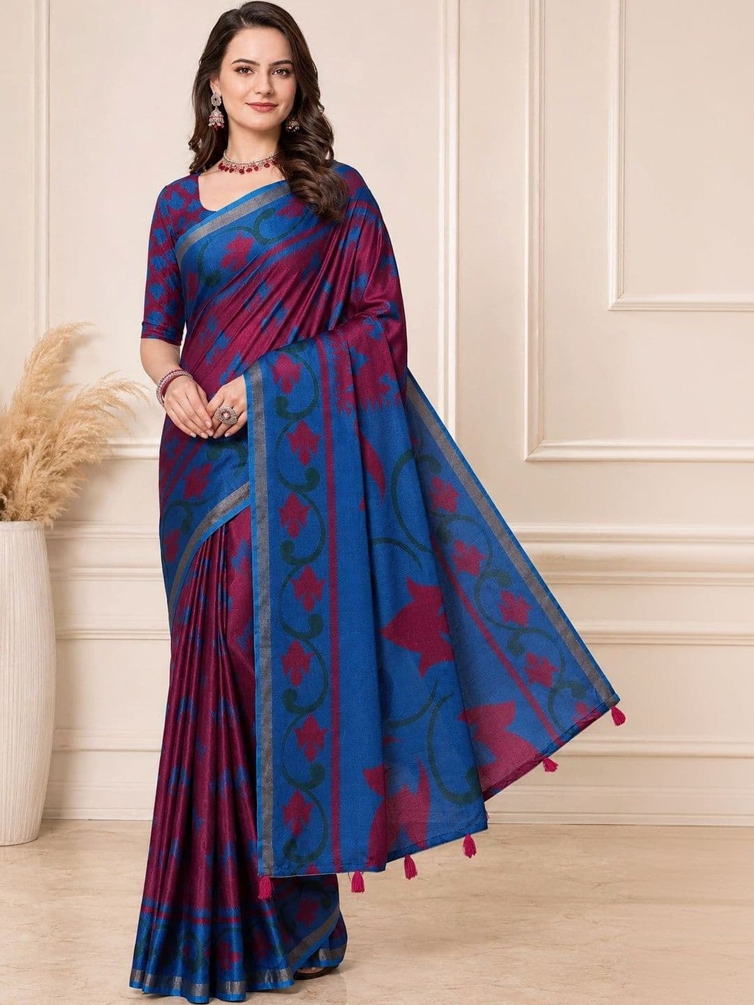 Mitera Floral Zari Designer Block Print Saree - view 1