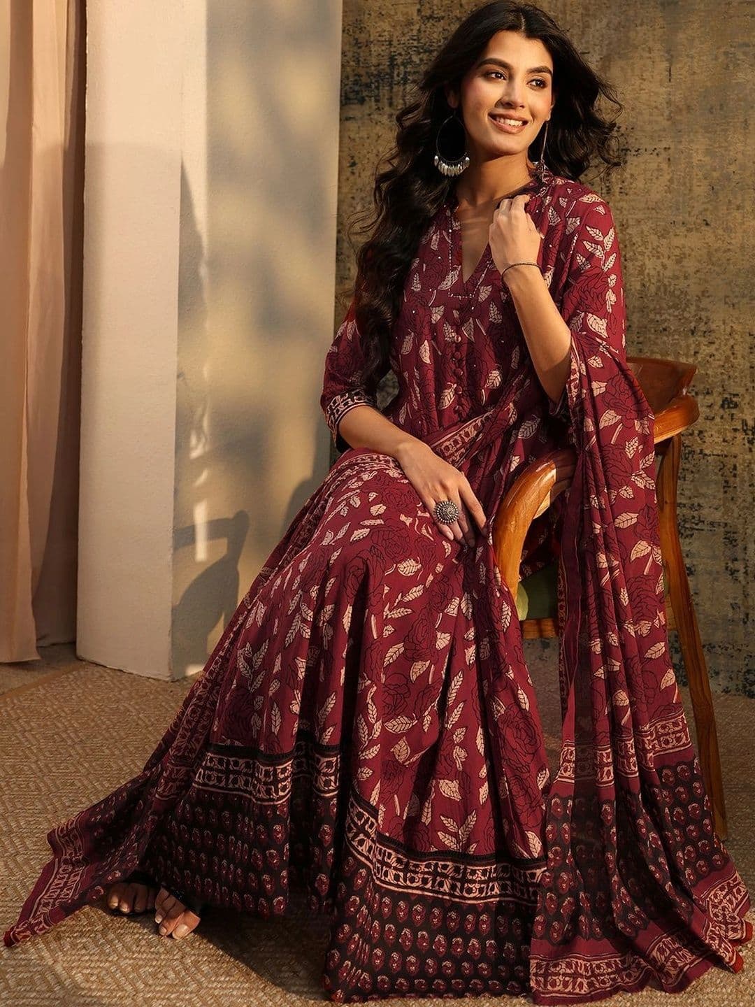 Libas Women Floral Printed Regular Kurta with Trousers & With Dupatta - view 1