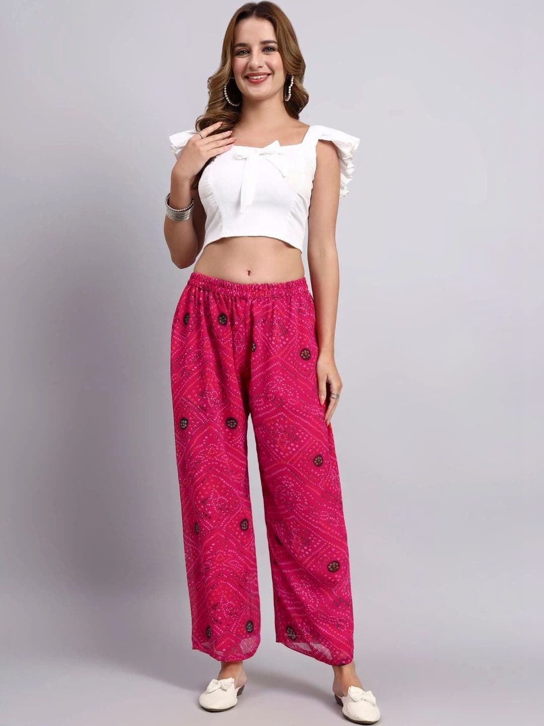 JDS LIFESTYLE Women Ethnic Motifs Printed Knitted Georgette Ethnic Palazzos - view 1