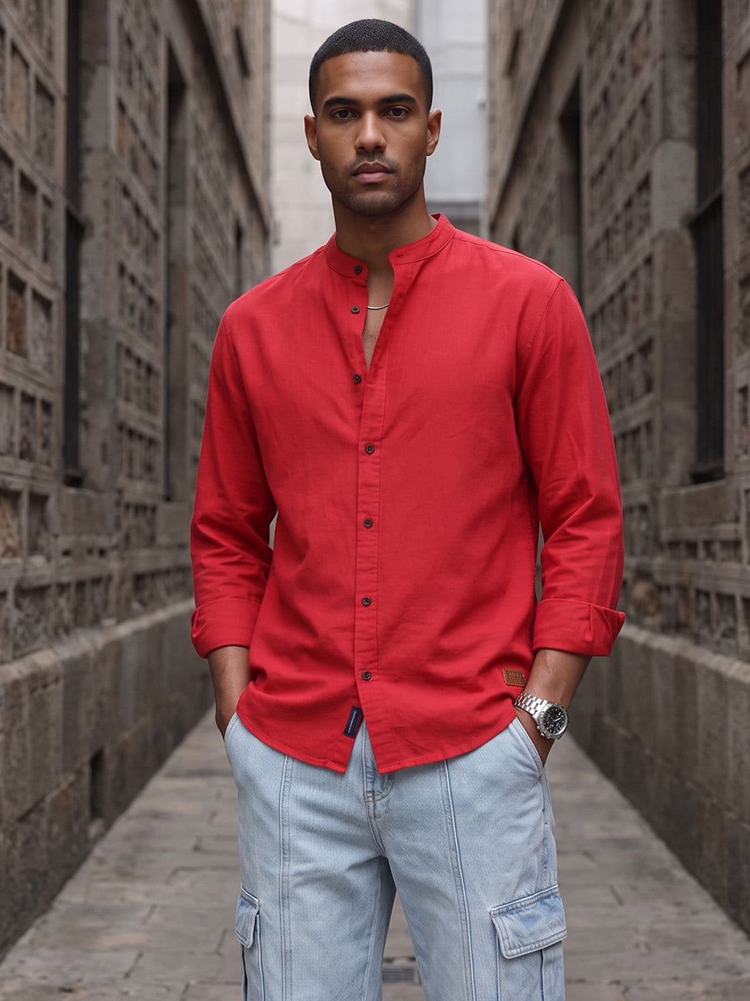 The Roadster Life Co. Band Collar Pure Cotton Casual Shirt - view 1