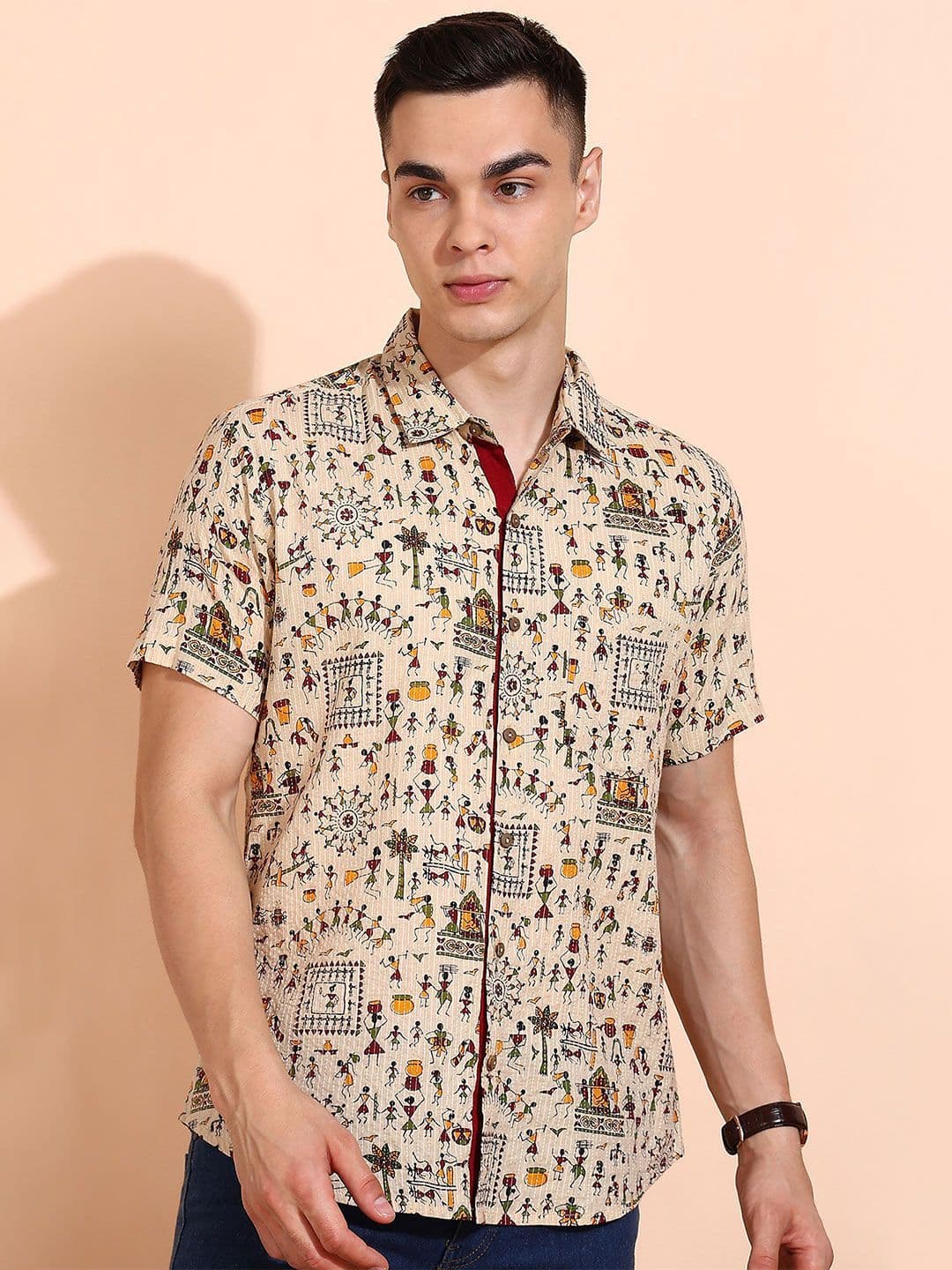 IKRASS Men Spread Collar Conversational Printed Cotton Casual Shirt - view 1