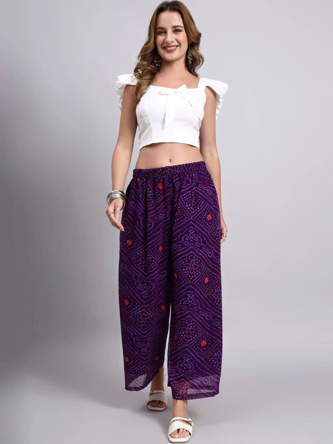 JDS LIFESTYLE Women Ethnic Motifs Printed Knitted Georgette Ethnic Palazzos - view 1