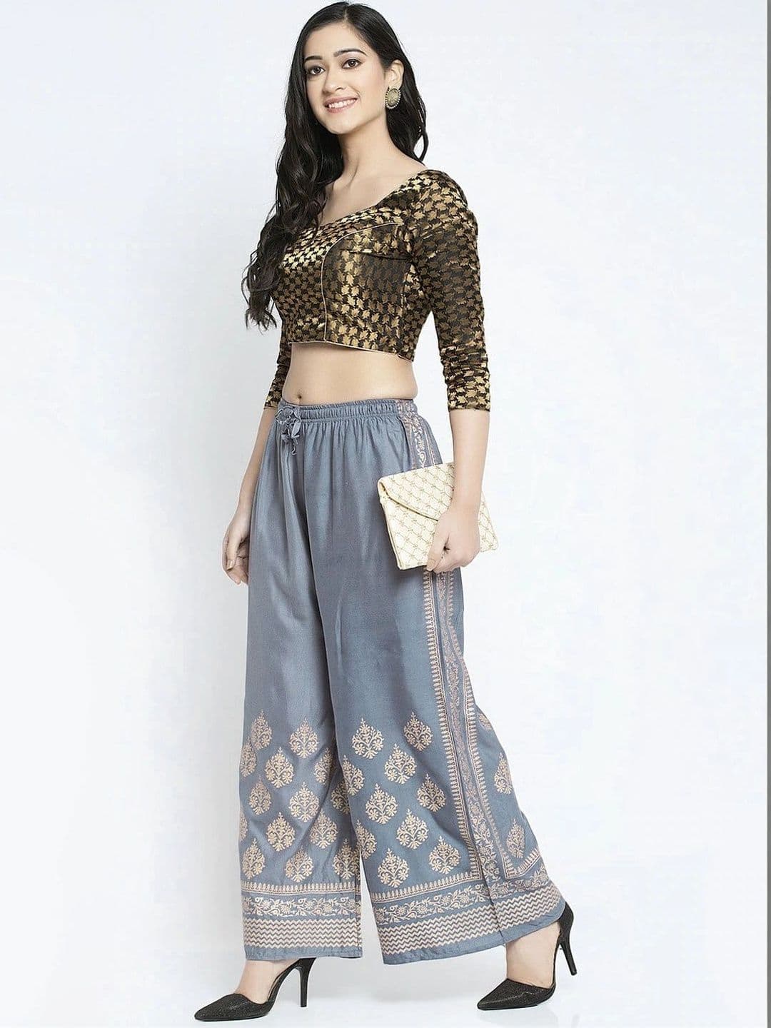 OMAYA Women Ethnic Motifs Printed Knitted Ethnic Palazzos - view 1