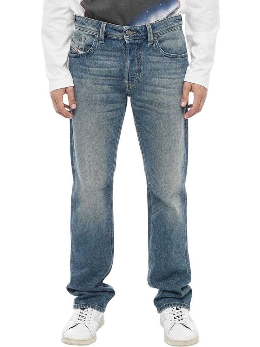 DIESEL Men Straight Fit Mid-Rise Low Distress Jeans - view 1