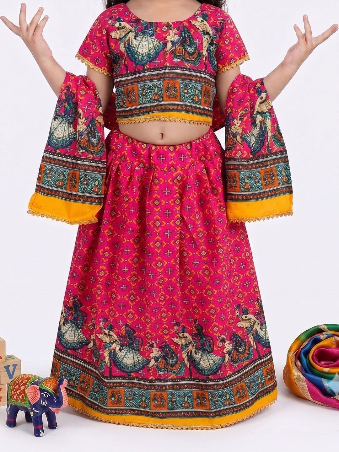 VALUE CREATION Girls Printed Ready to Wear Lehenga & Blouse With Dupatta - view 1