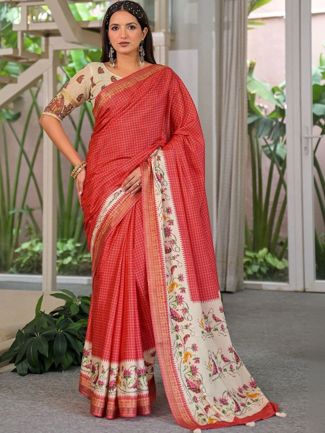 Satrani Floral Zari Art Silk Fusion Saree - view 1
