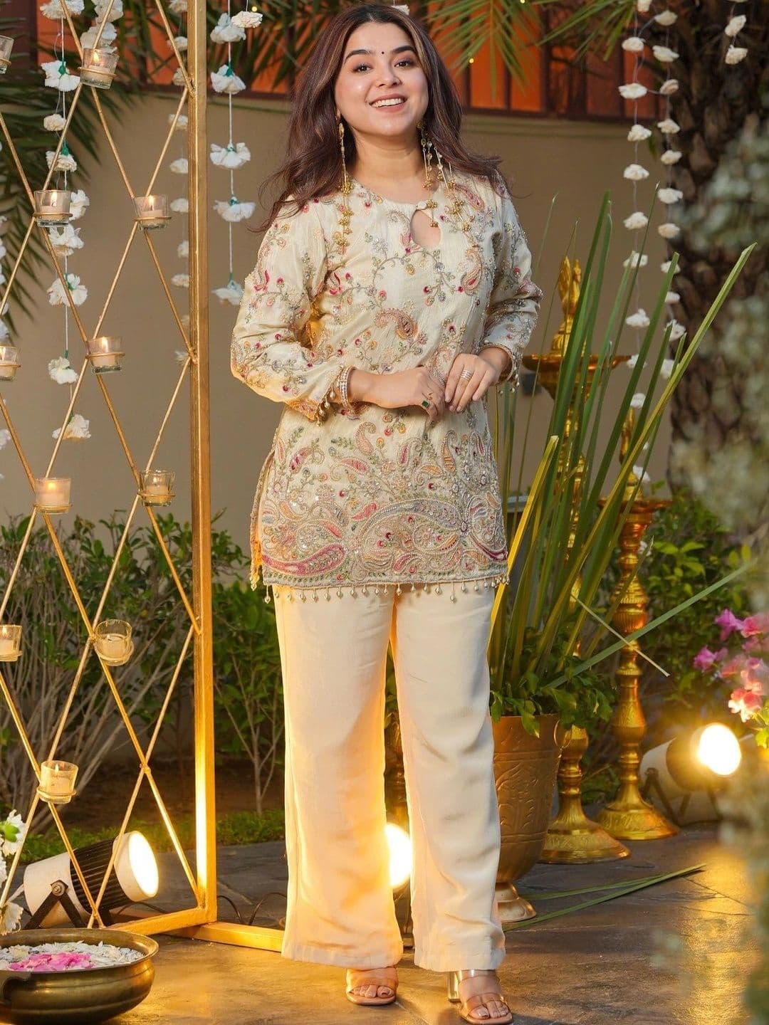 Rajkanika Embroidered Silk Top With Trousers Co-Ords - view 1