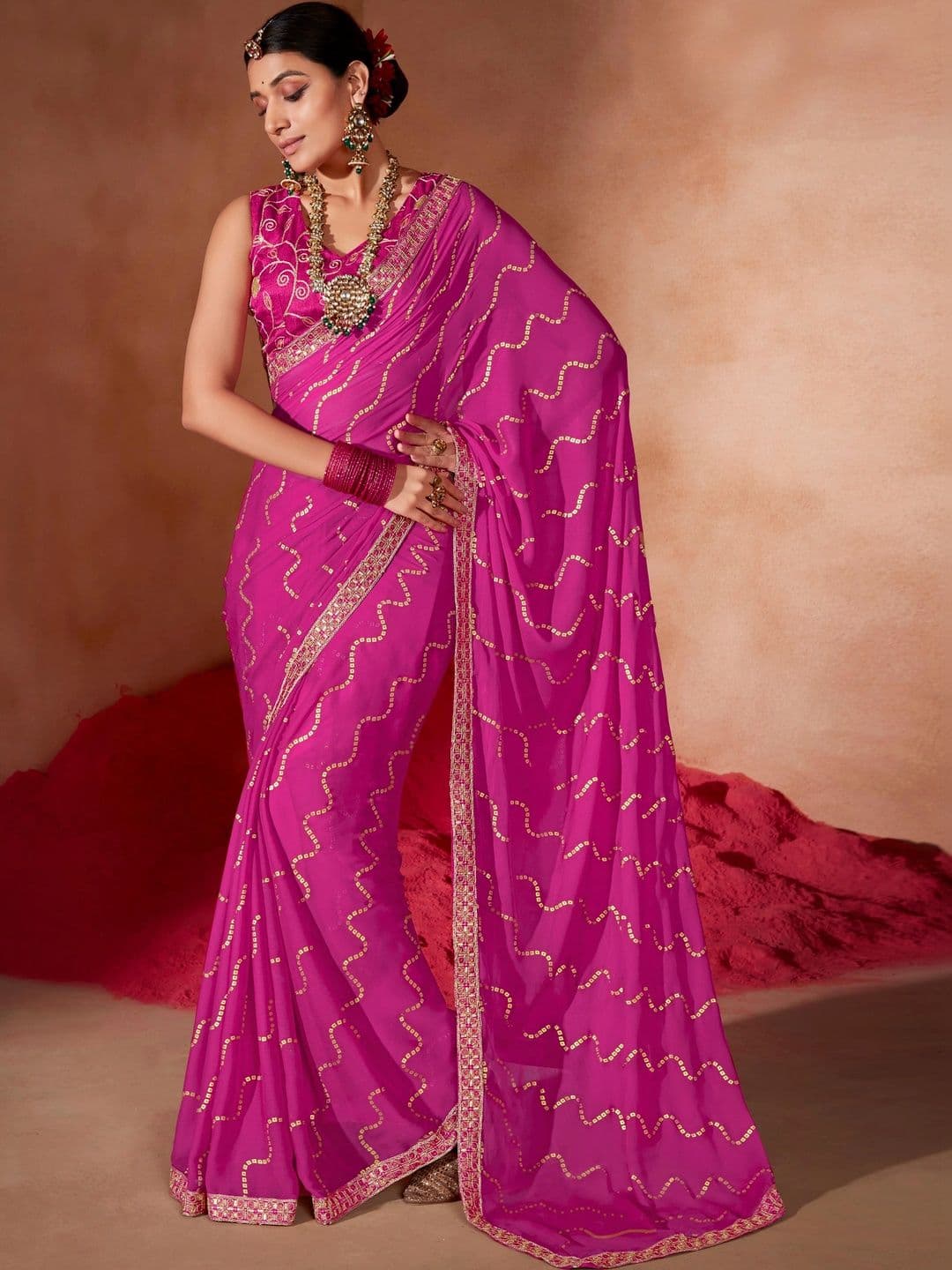ELINA FASHION & HOME Bandhani Poly Chiffon Designer Saree - view 1