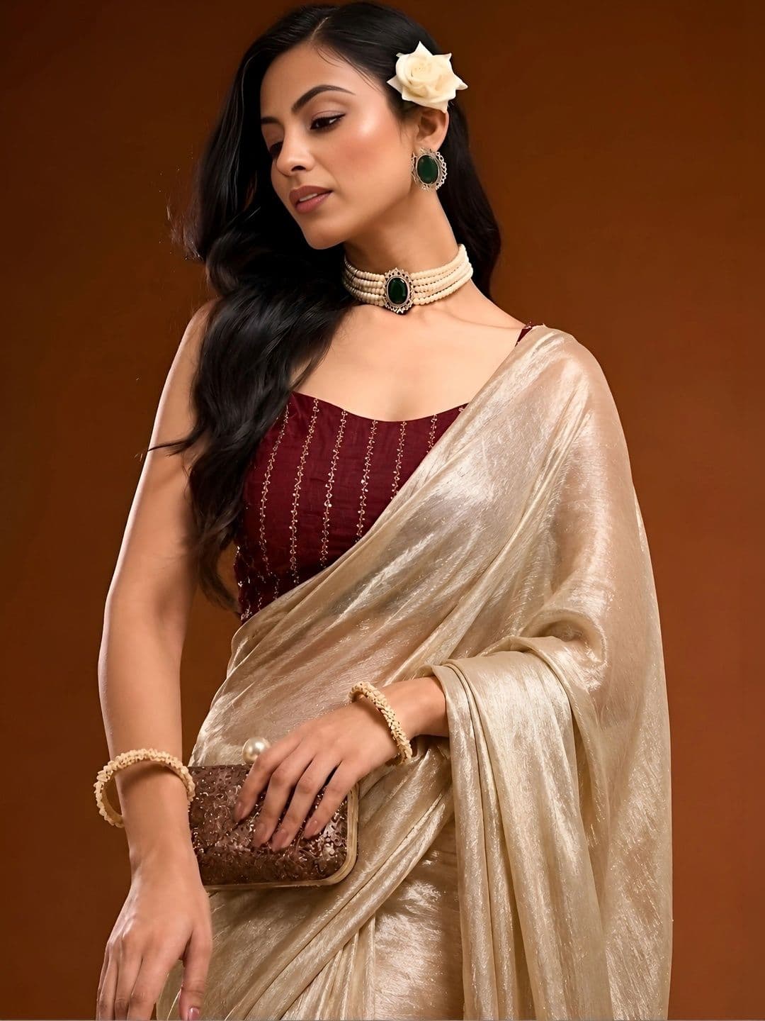 VRAGI Sequinned Tissue Saree - view 1