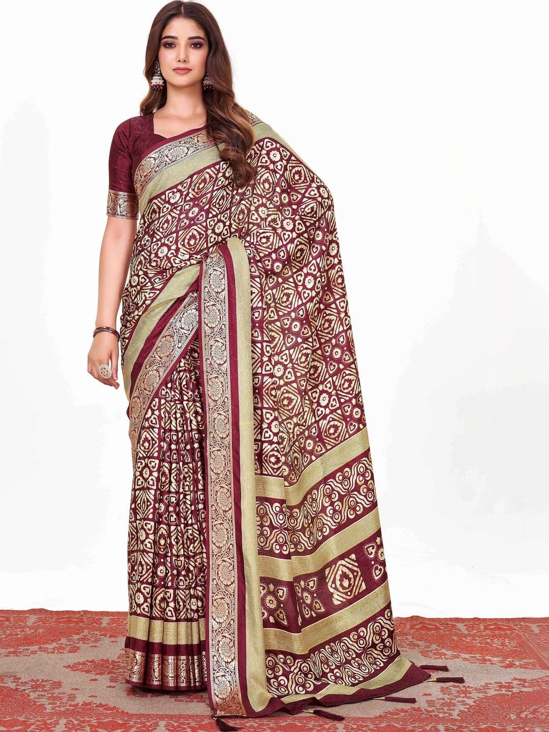 ELINA FASHION & HOME Batik Zari Silk Blend Designer Saree - view 1