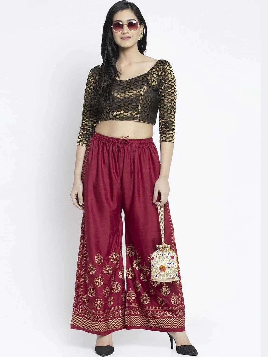 OMAYA Women Ethnic Motifs Printed Knitted Ethnic Palazzos - view 1