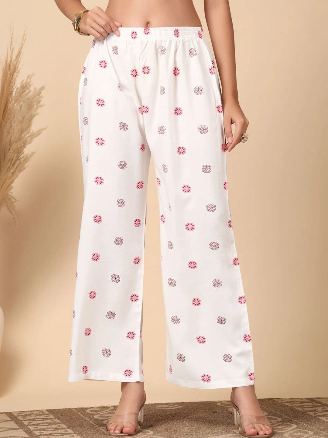 KALINI Women Floral Printed Knitted Ethnic Palazzos - view 1