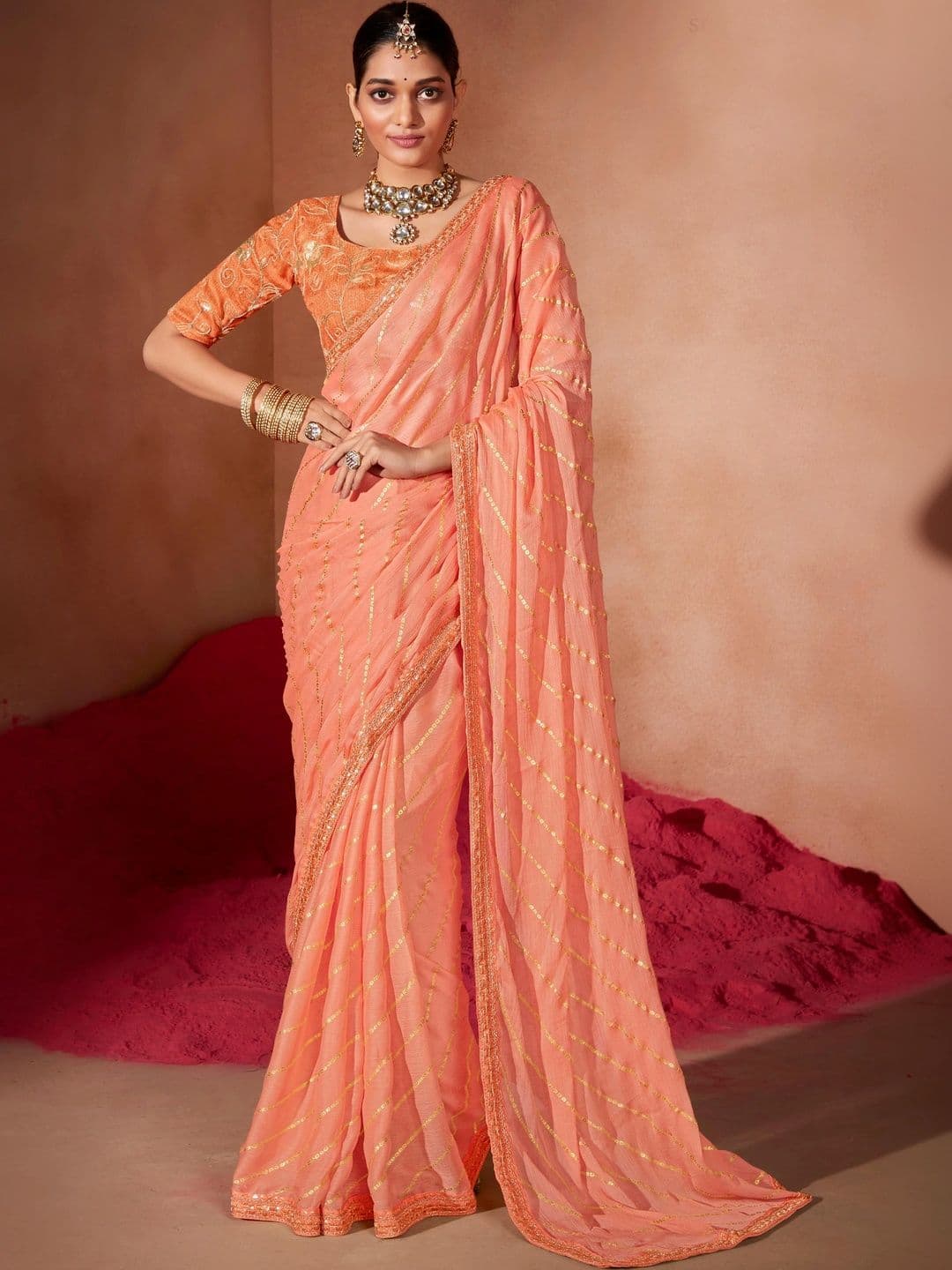 ELINA FASHION & HOME Bandhani Poly Chiffon Designer Saree - view 1