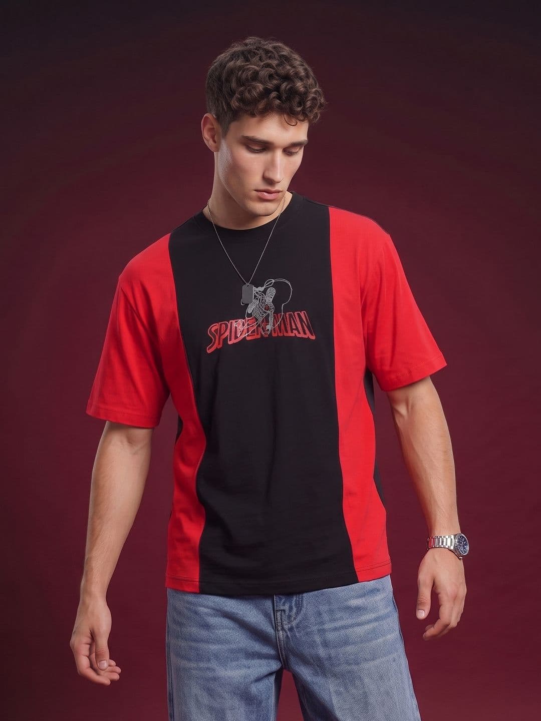 glitchez Spider-Man Printed Relaxed Fit Drop-Shoulder Sleeves T-shirt - view 1