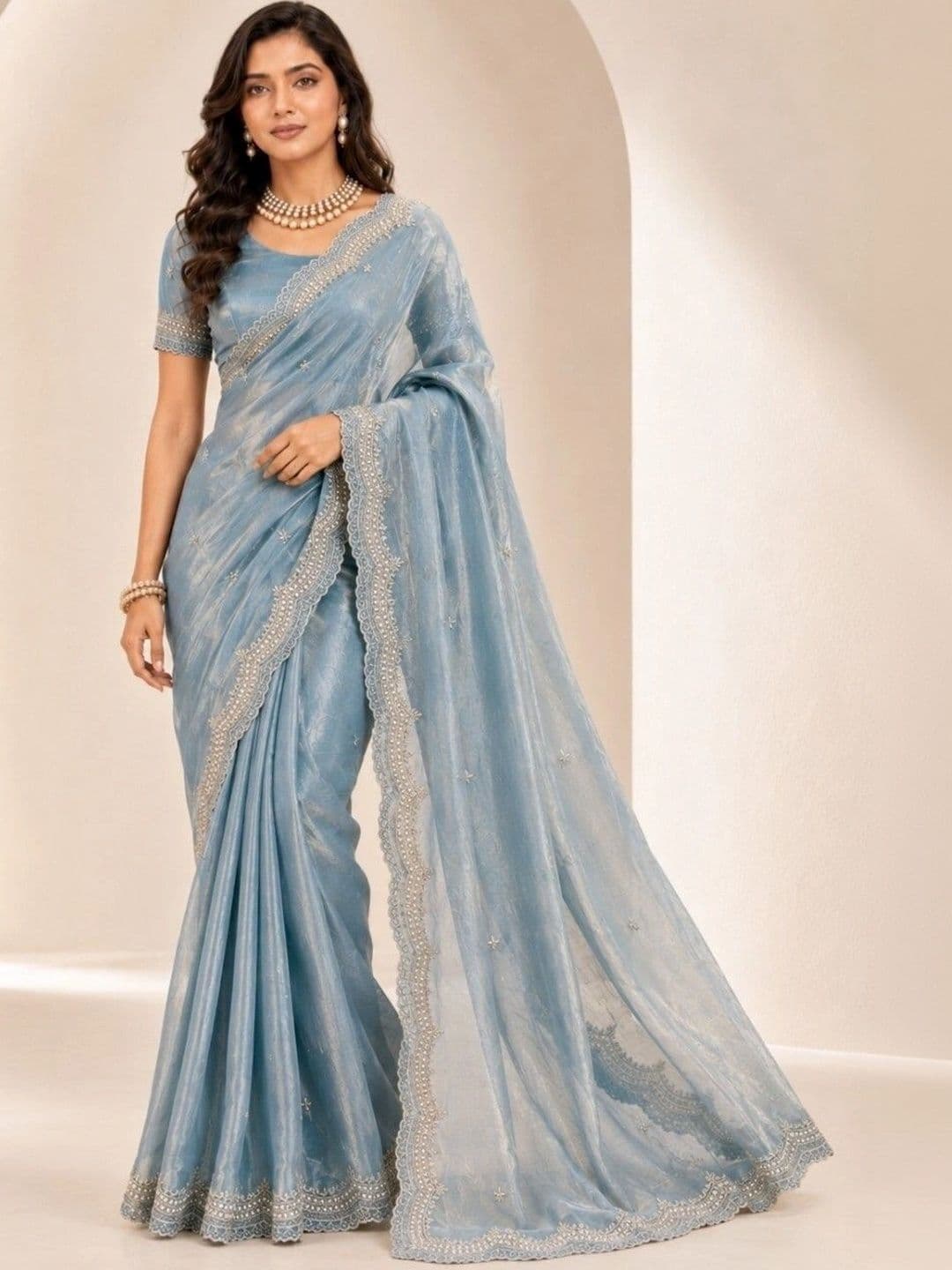 NaariThread Embroidered Tissue Designer Saree - view 1