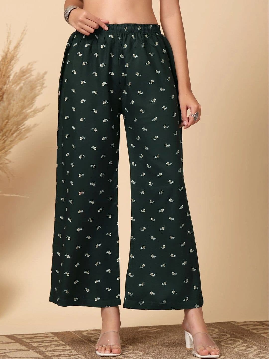 KALINI Women Paisley Printed Knitted Ethnic Palazzos - view 1