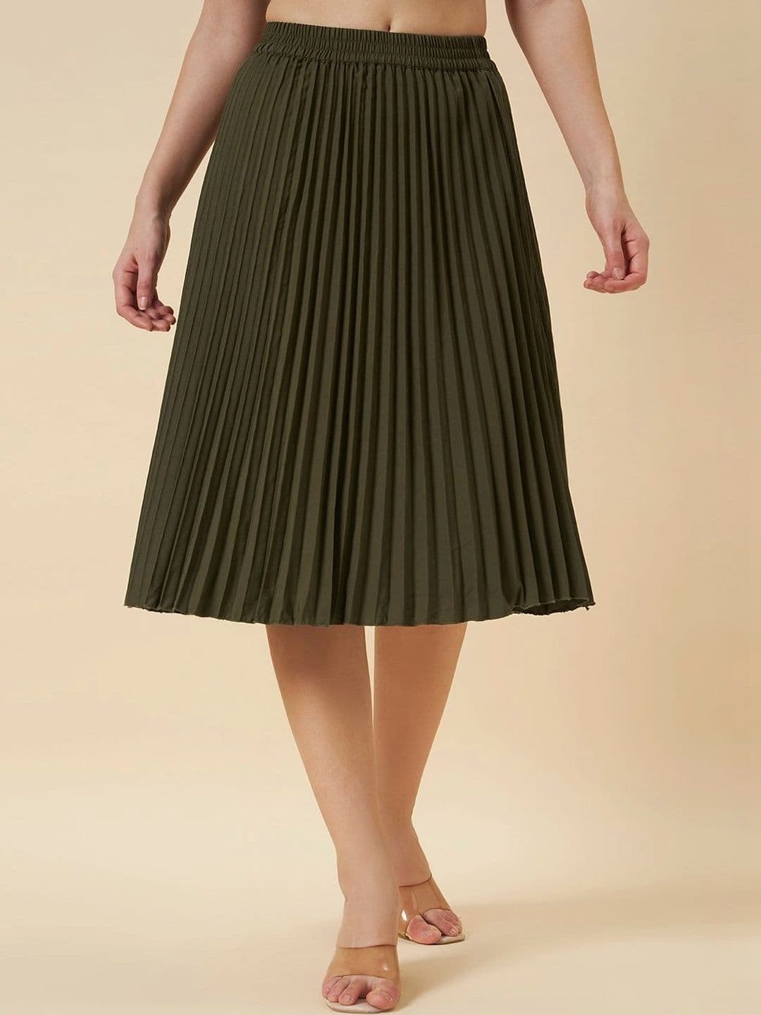 all about you Women Crepe Accordion Pleated Knee Length A-Line Skirt - view 1