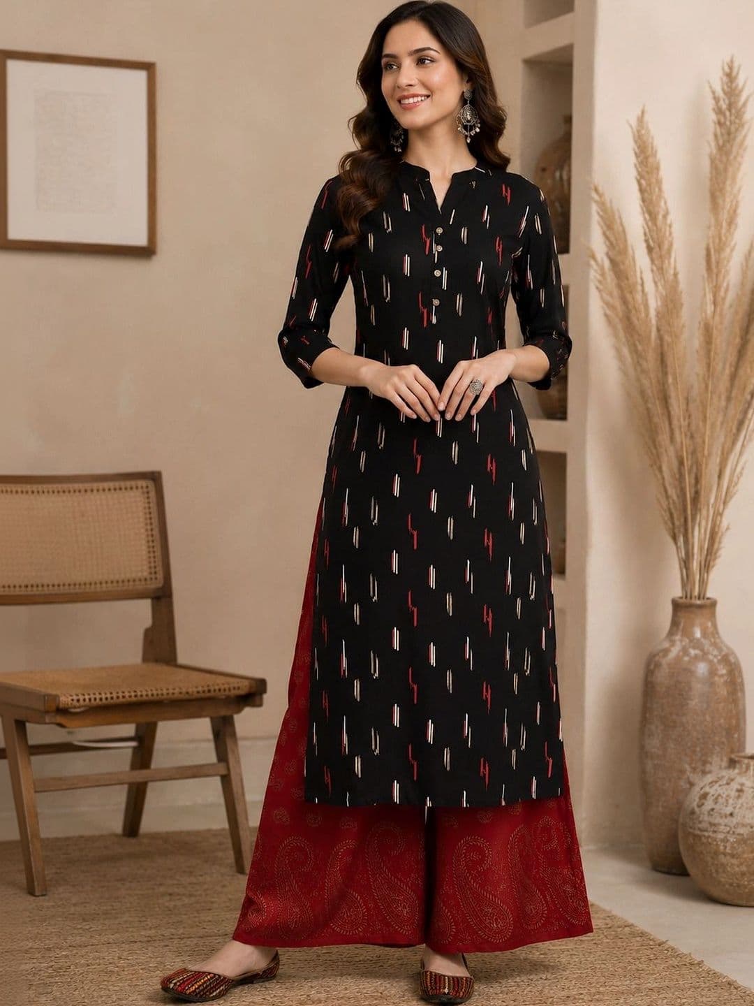 Sangria Women Ethnic Motifs Printed Thread Work Block Print Kurta - view 1