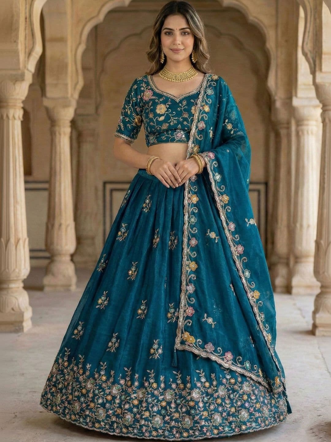 Jogmaya Fashion Embroidered Thread Work Semi-Stitched Lehenga & Unstitched Blouse With Dupatta - view 1