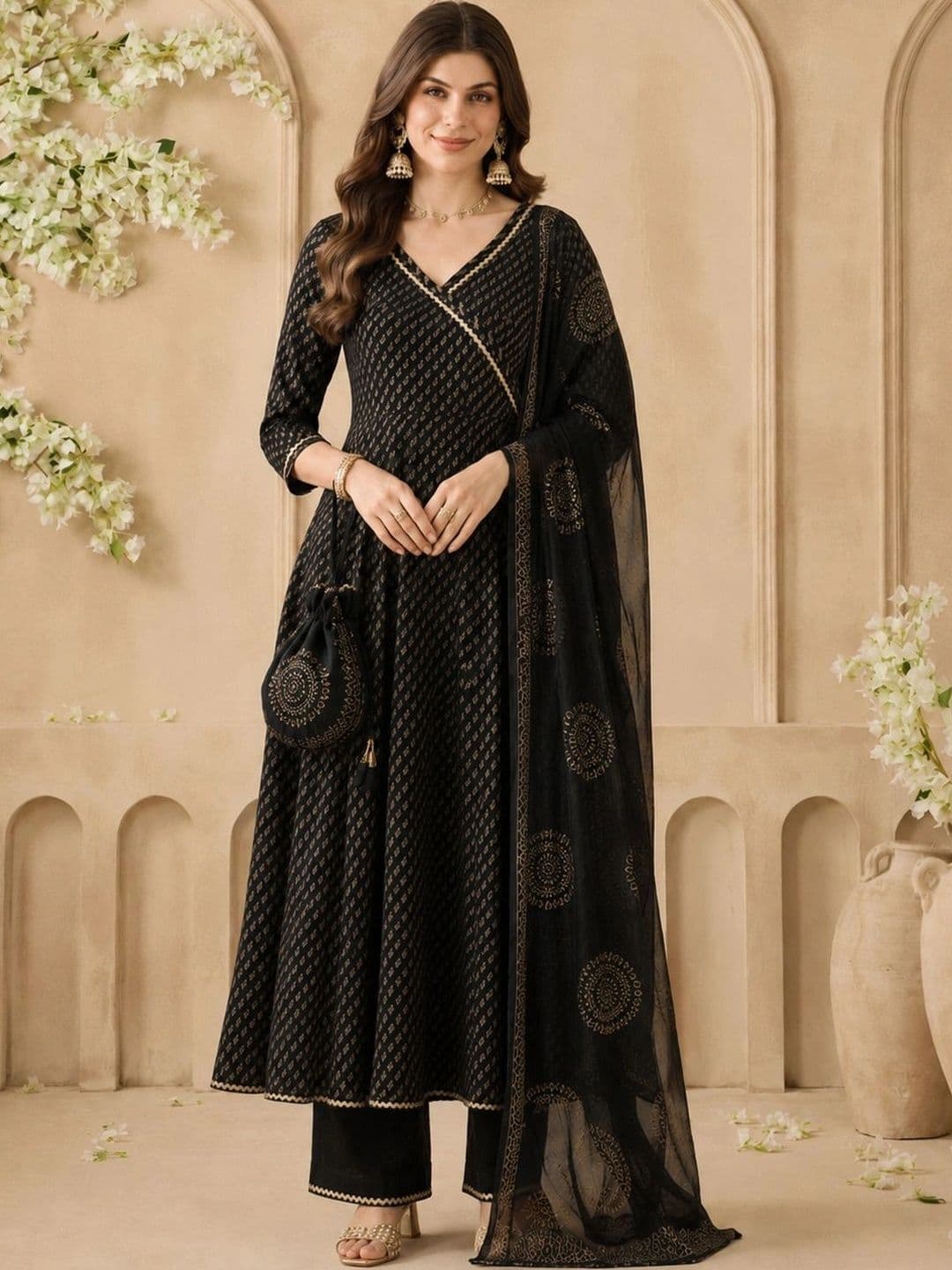 Anouk Women Ethnic Motifs Printed Angrakha Kurta with Trousers & With Dupatta - view 1