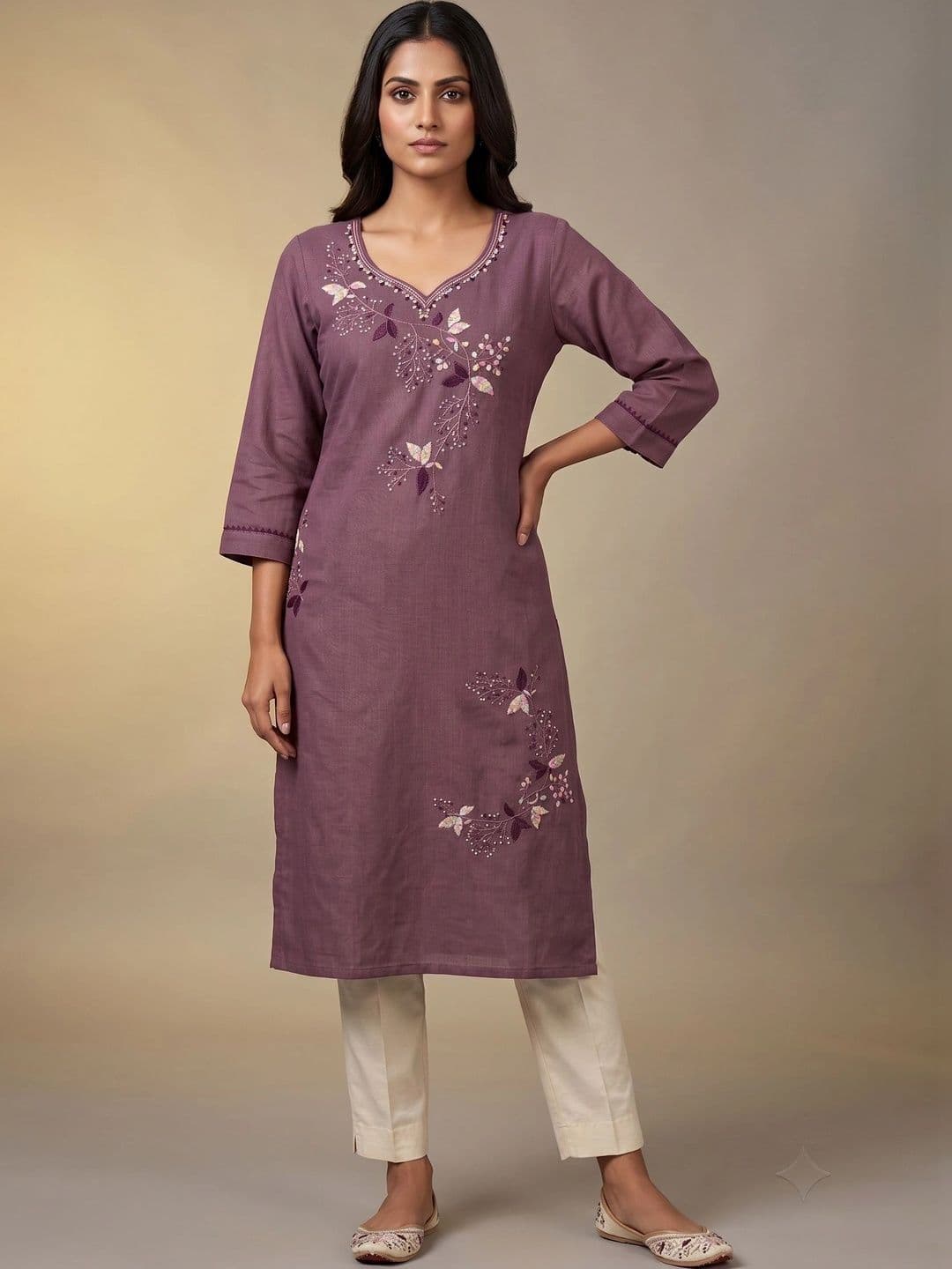 XIVARA Ethnic Motifs Embroidered V-Neck Kurti - view 1