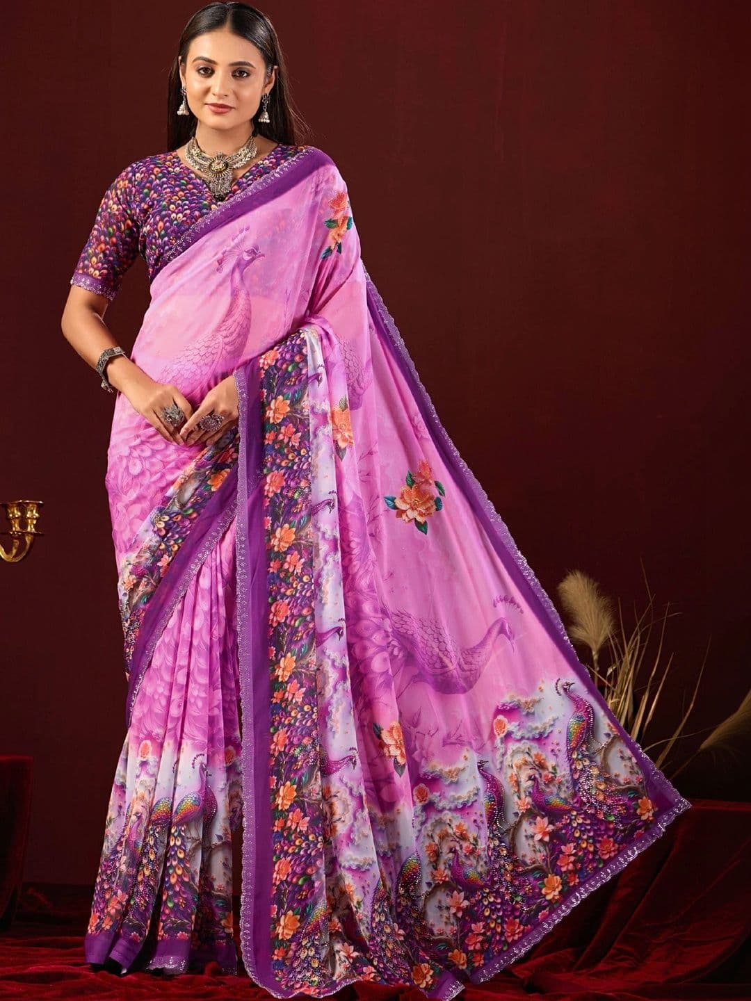 K 5 Fashion Floral Embroidered Pure Georgette Fusion Ikat Saree - view 1
