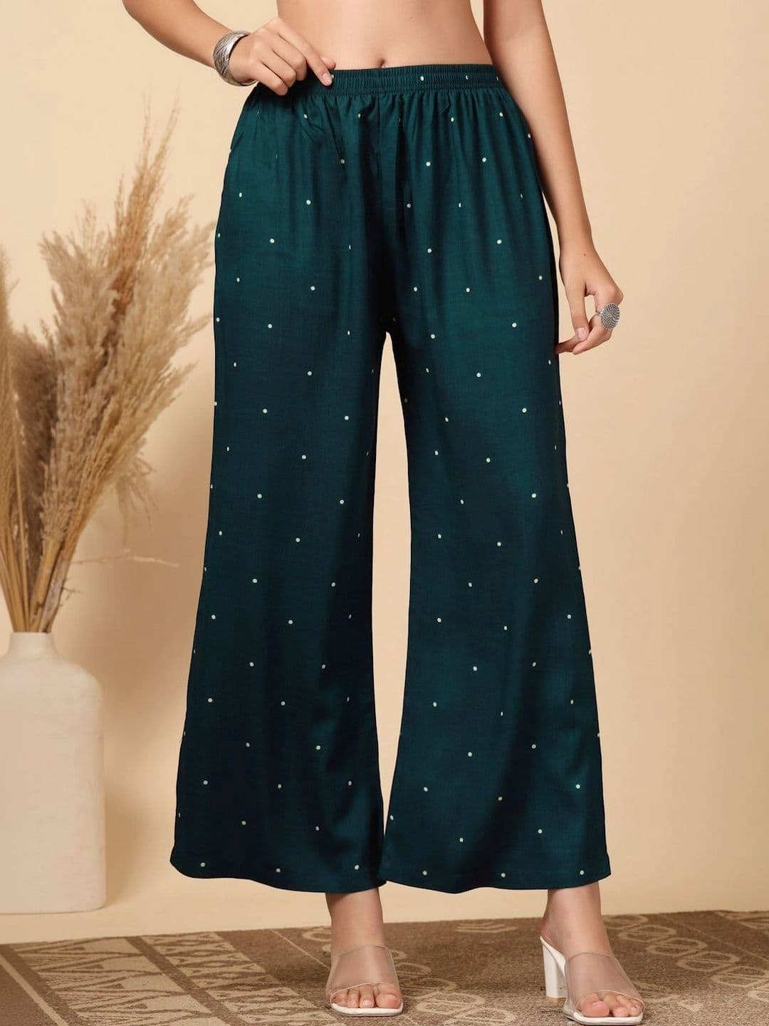KALINI Women Polka Dot Printed Knitted Ethnic Palazzos - view 1