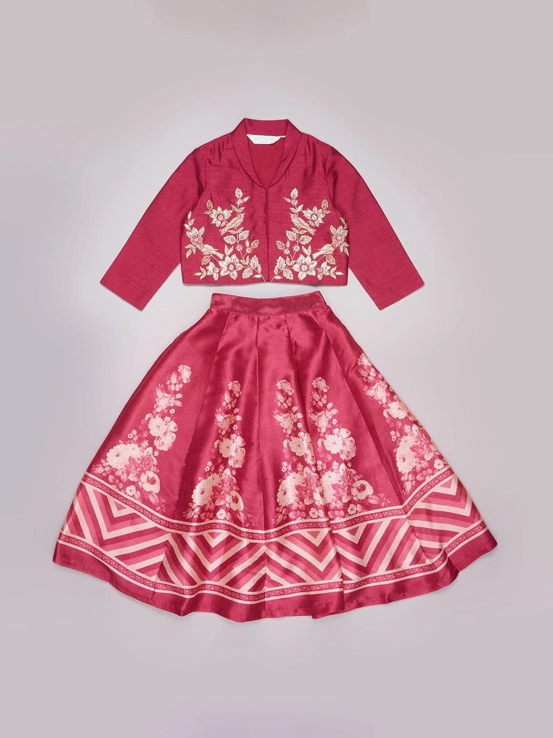 AKKRITI BY PANTALOONS Girls Embroidered Sequinned Ready to Wear Lehenga & - view 1