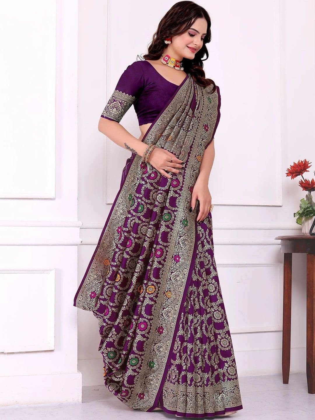 KANURIKAA Woven Design Zari Silk Blend Banarasi Saree - view 1