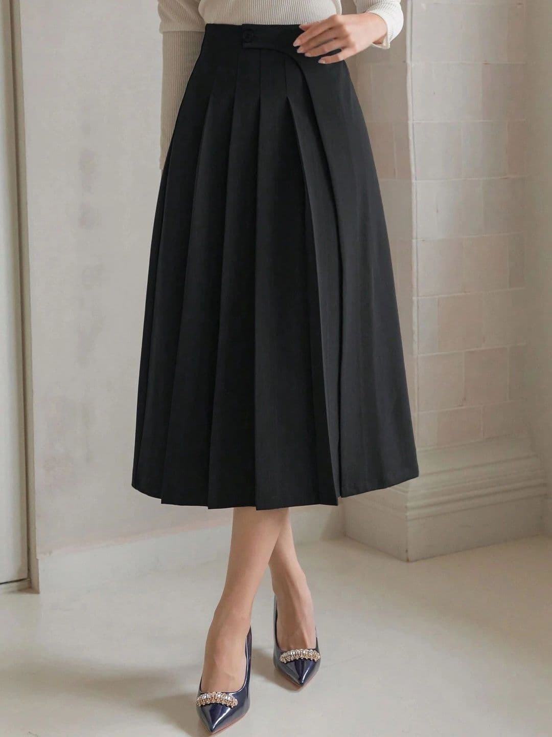 GIRL CNTRL Women Cotton Blend Accordion Pleated Knee Length Flared Skirt - view 1