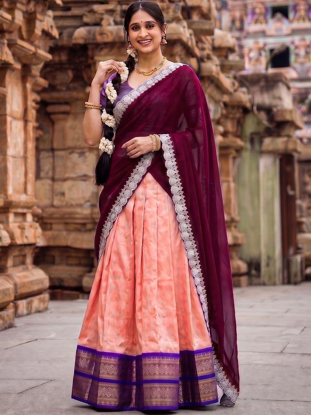 LOOKNBOOK ART Thread Work Ready to Wear Lehenga & Unstitched Blouse With Dupatta - view 1